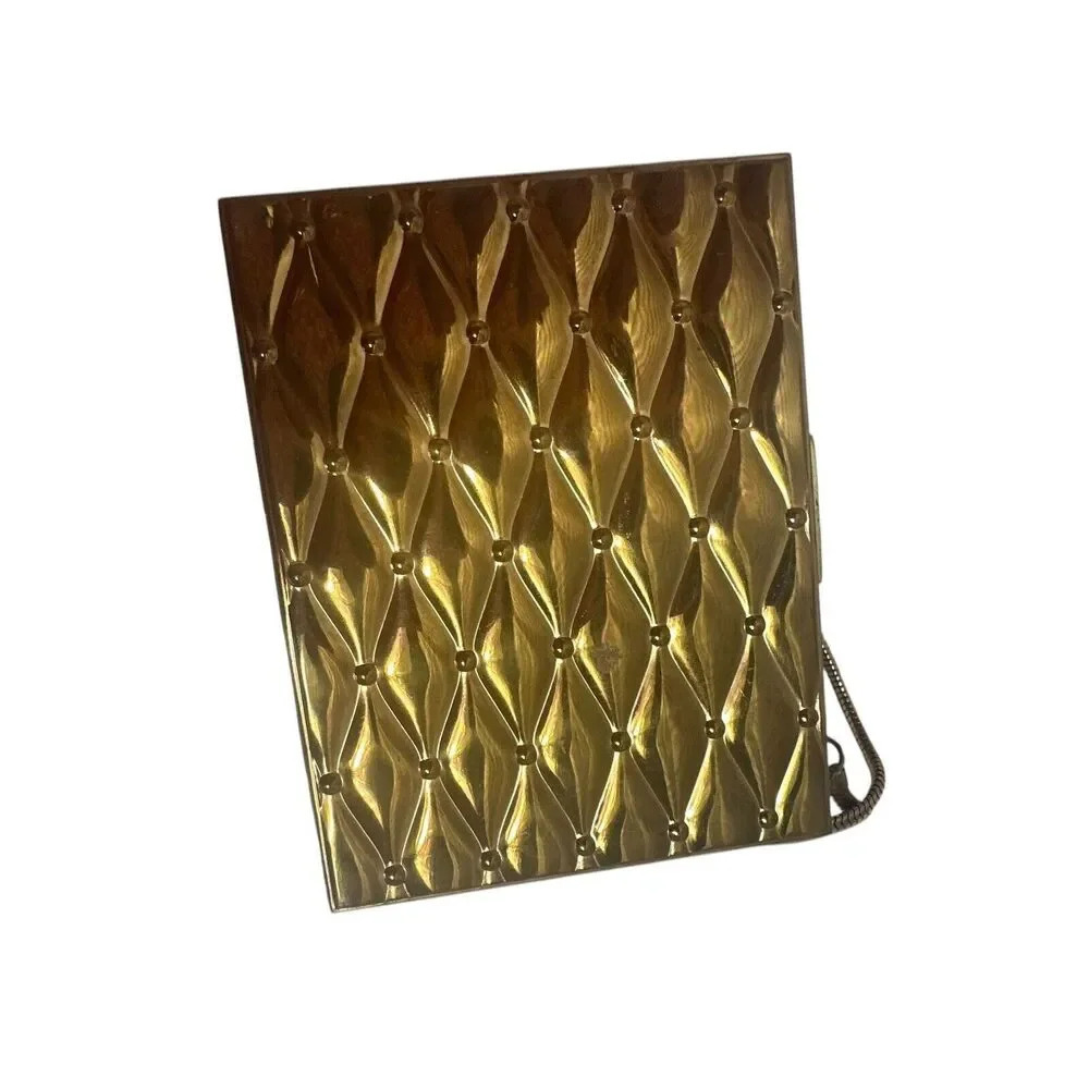1950’s Double Sided Evan’s Metal Cosmetic Compact Gold tone Clutch With Handle - Picture 6 of 15